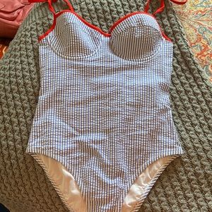 J. Crew One Piece Seersucker Bathing Suit